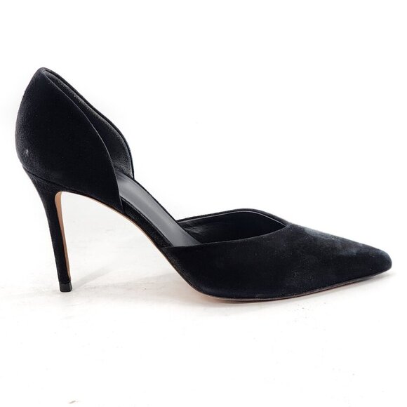 VINCE Suede D'Orsay Stiletto Heel Pump Black Pointed Toe - Picture 1 of 7